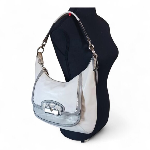 Coach Y2K Kristin Tote Bag: Ivory Leather & Gray Croc Embossed Hobo Bag - Picture 3 of 10